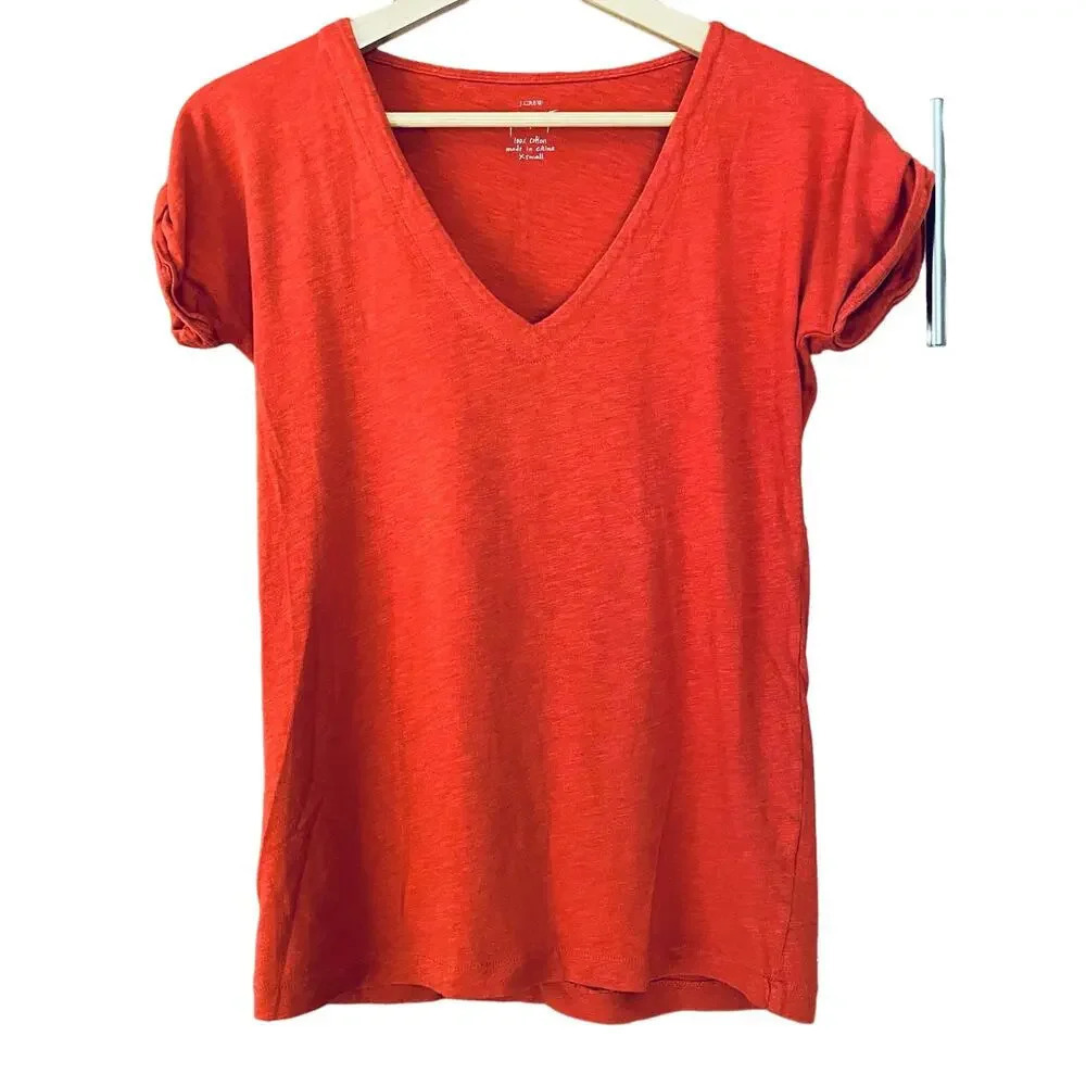 J.Crew Painter T Shirt V Neck Short Sleeve Cotton Orange Size XS